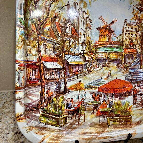 Vintage Daher Decorative Ware Tin Tray - French Cafe Scene 13.5 inch square - Picture 4 of 10